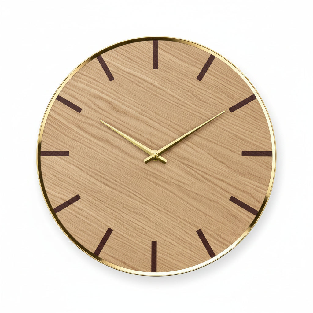 JUNOHR Elegant vægur | Eg med guld spejl akryl, elegant design, forskellige størrelser Guld