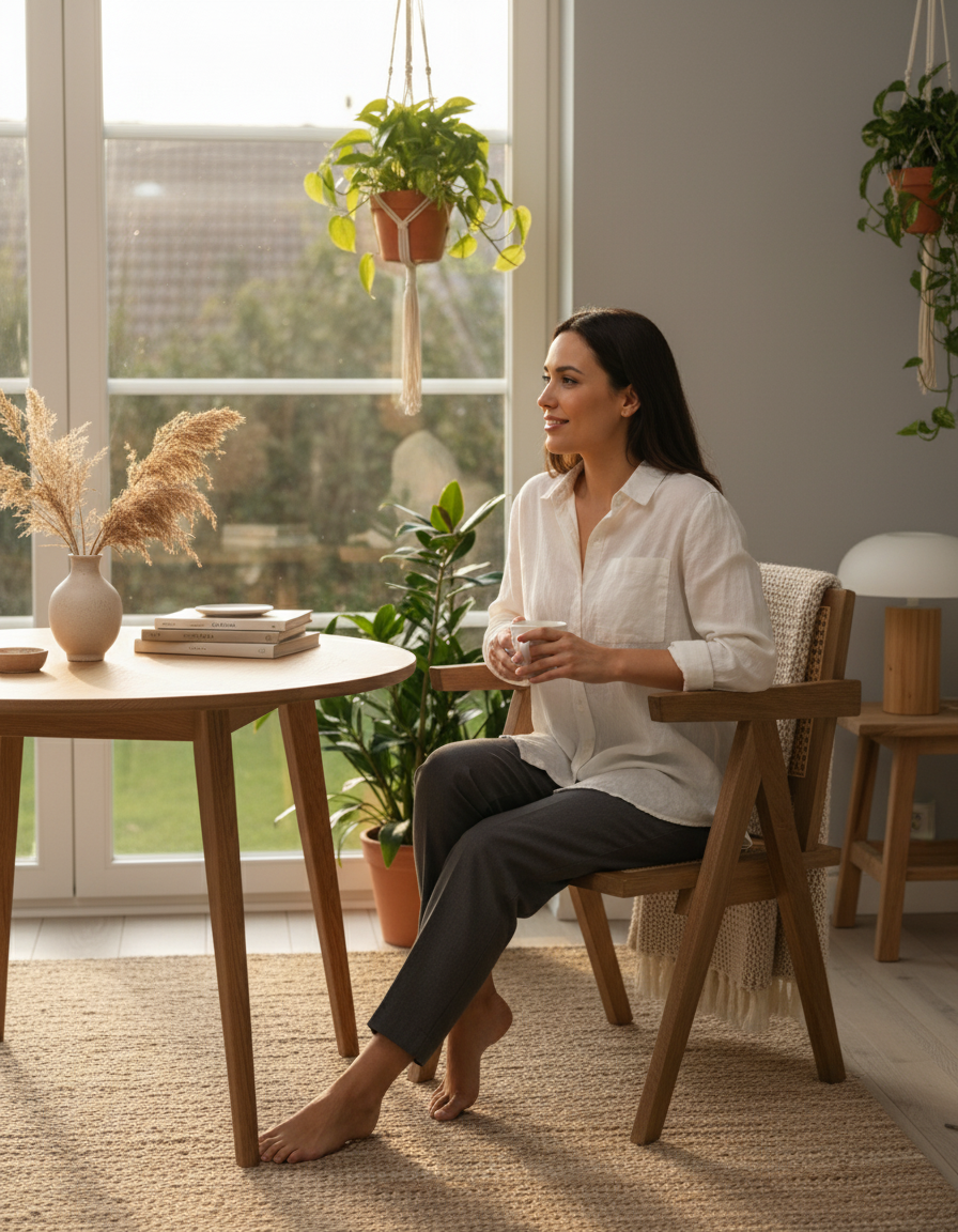 SYLFORM Spisestuestol i Teak og Rattan med Armlæn